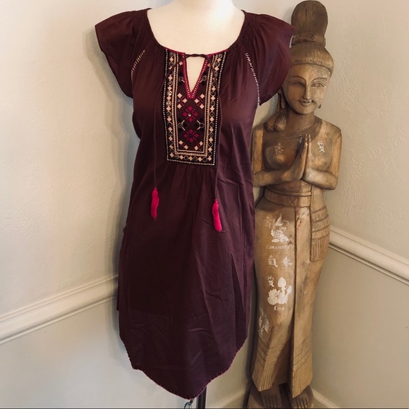 ♦️SALE♦️Anthropologie Maeve Dress Brown Beautifully Detailed Embroidery Size 2 - Picture 2 of 10